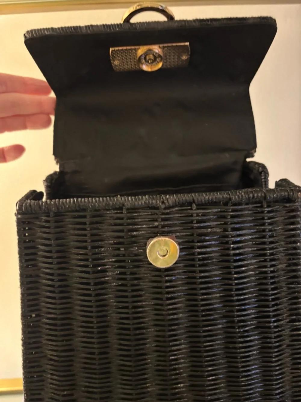 New with Tag Black Rattan Wicker Top Handle Bag - Picture 10 of 14